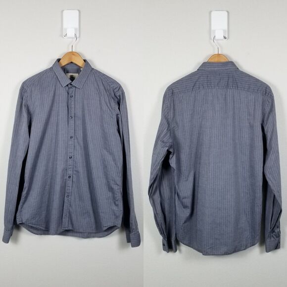 Burberry London Light Grey Cotton Stripe Long-Sleeve Button Up Shirt Size 17½-44 - Picture 1 of 11